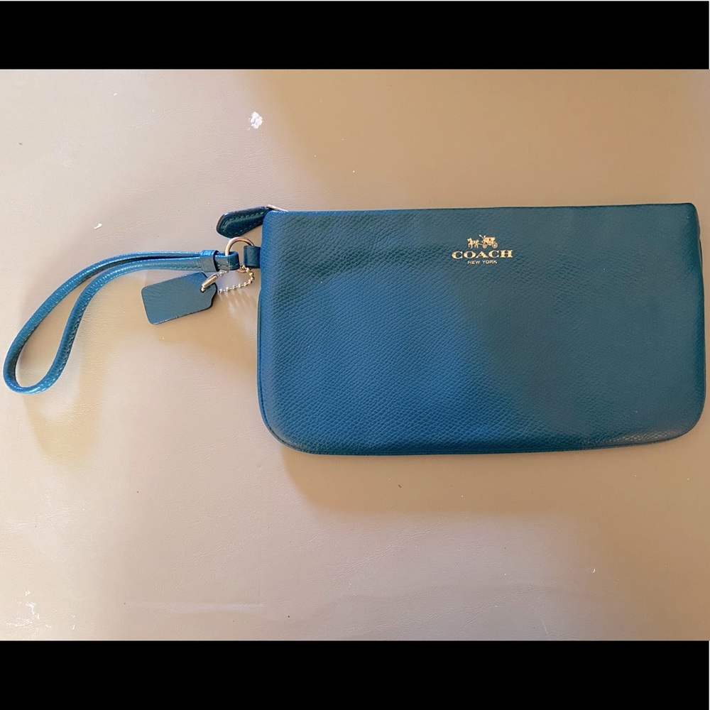 Large teal coach wristlet